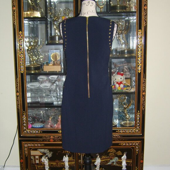 MICHAEL MICHAEL KORS STUDDED NAVY BLUE SHEATH DRESS M - Picture 3 of 4